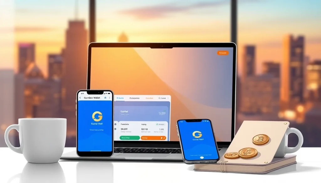 Explore the innovative features of gaurda wallet displayed on modern devices in a professional setting.