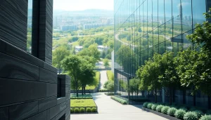 Architekturvisualisierung eines modernen Gebäudes im urbanen Umfeld mit natürlichen Lichtverhältnissen.