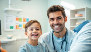 Experienced orthodontist Myrtle Beach consulting with a young patient in a bright clinic.