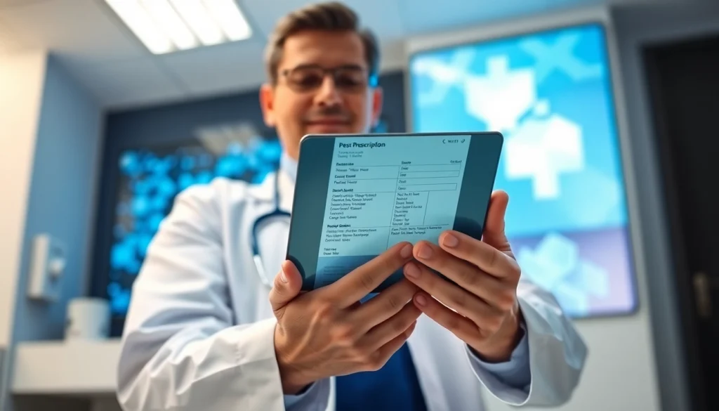 Highlighting the benefits of electronic prescribing through a doctor using a digital tablet in a modern clinic.