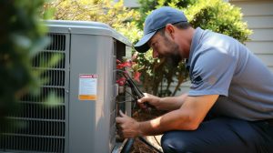 hvac-technician-servicing-an-air-conditioning-unit-free-photo